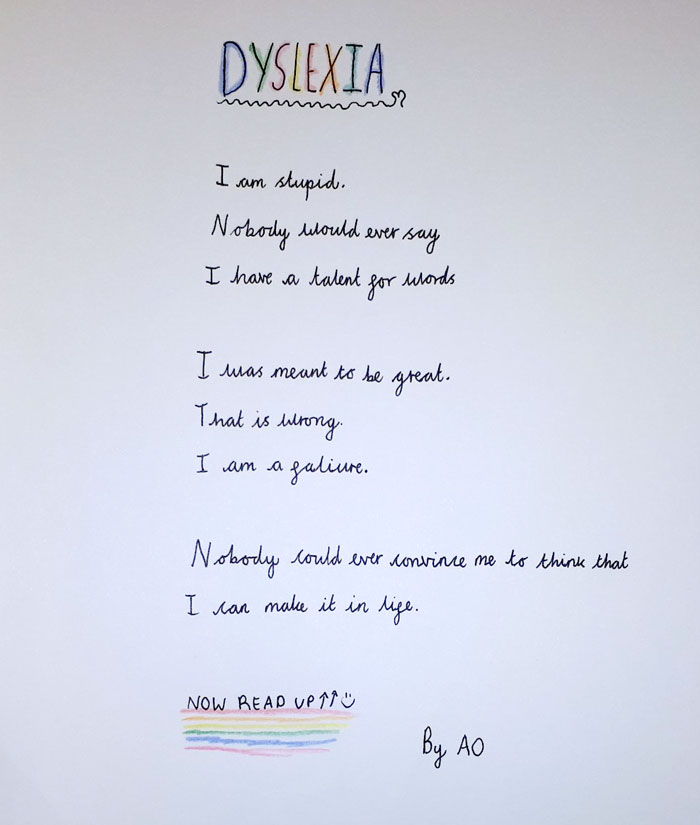 Handwritten poem about dyslexia
